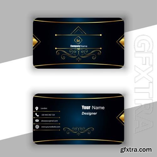 Vector blue and gold floral business card template