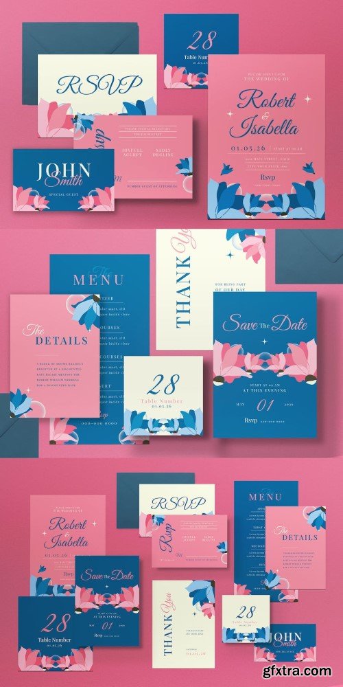 Pink Floral Wedding Invitation Set