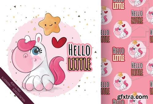 Vector cute animal baby unicorn lovely star, seamless patterns