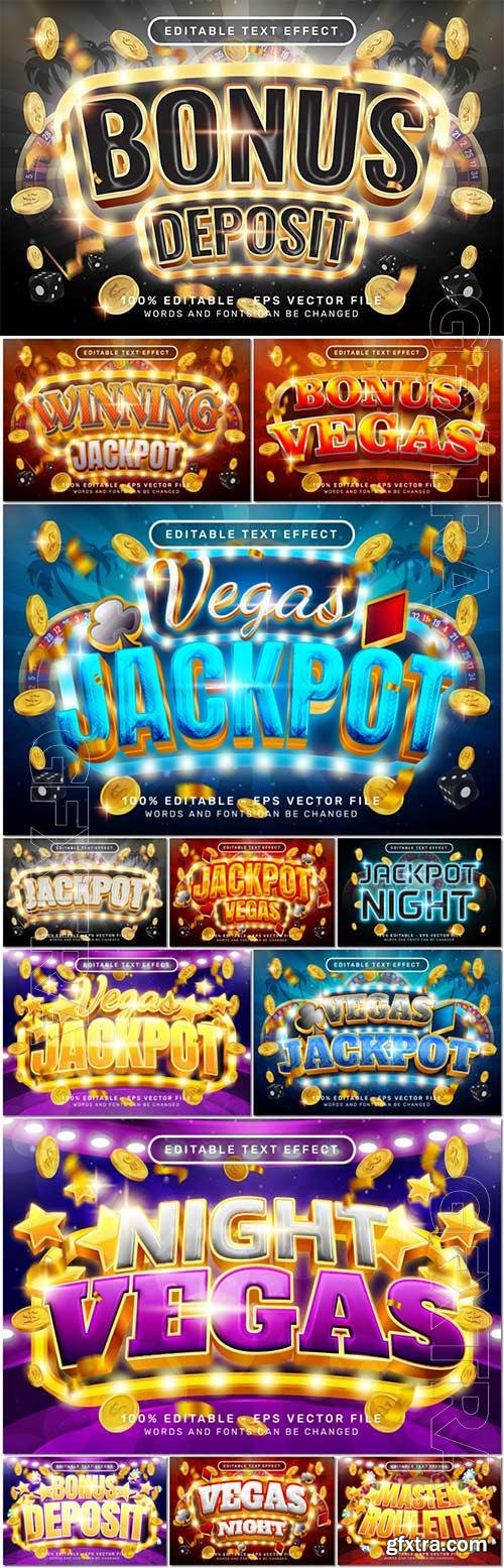 Vector vegas jackpot, casino 3d text effect and editable text effect