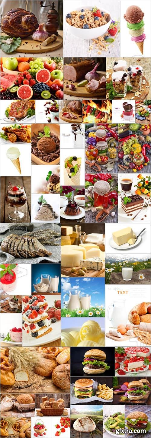 Food, fruits, vegetables, meat, fish and desserts - 50 stock photo collection