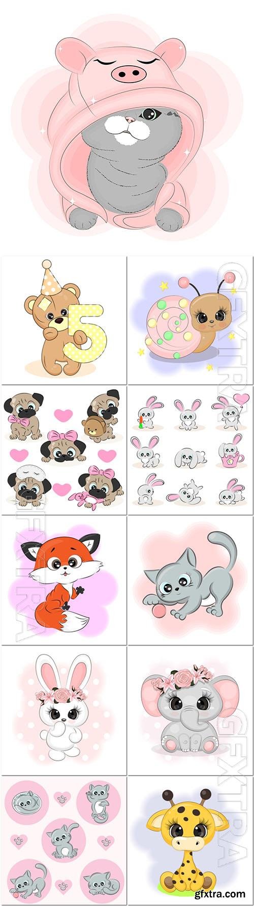 Cute cartoon animals vector set