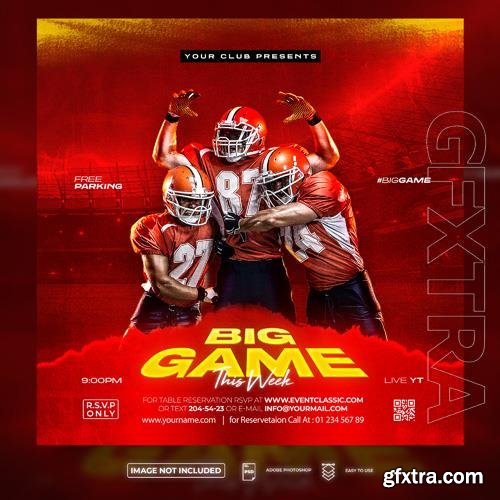 PSD game day american football match flyer or social media template