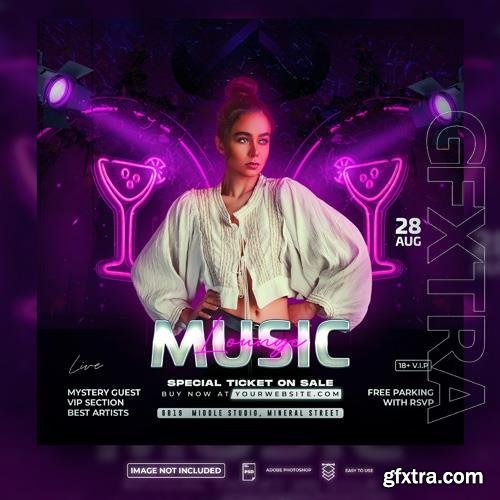 PSD neon party night club flyer square flyer template