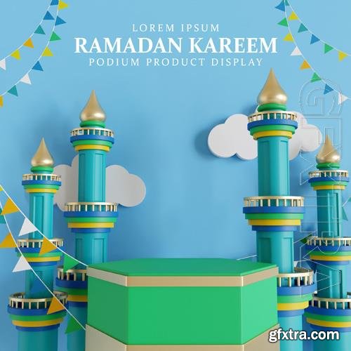 PSD colorful mosque ramadan podium product display