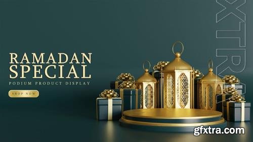 PSD luxury ramadan podium with gift box