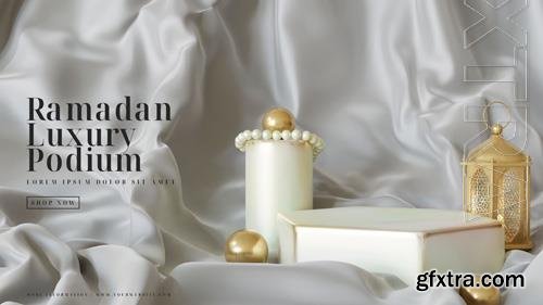 PSD ramadan luxury fabric podium product display