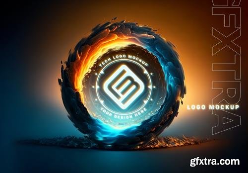 PSD logo with spinning lava and ice mockup