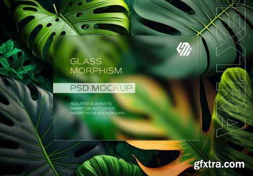 PSD glass morphism rectangle tropical leaves mockup