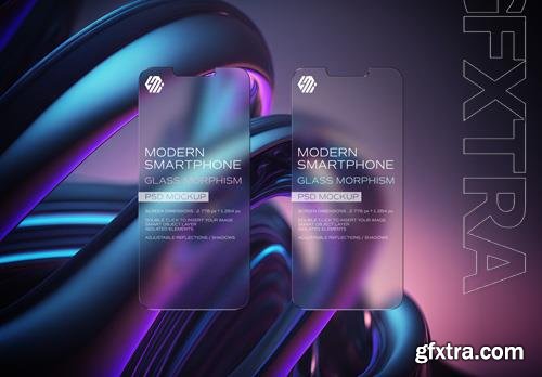 PSD glass morphism mobile phone with editable background mockup