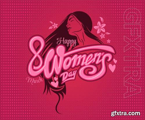 Vector happy women day greeting with illustration and lettering eps