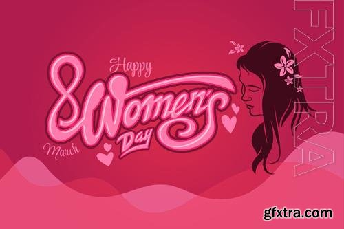 Vector happy women day greeting with illustration and lettering