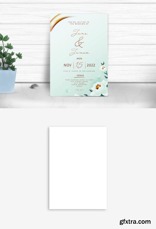 Wedding Invitation or stationery mockup, against white wall and indoor desk plant. 545903813