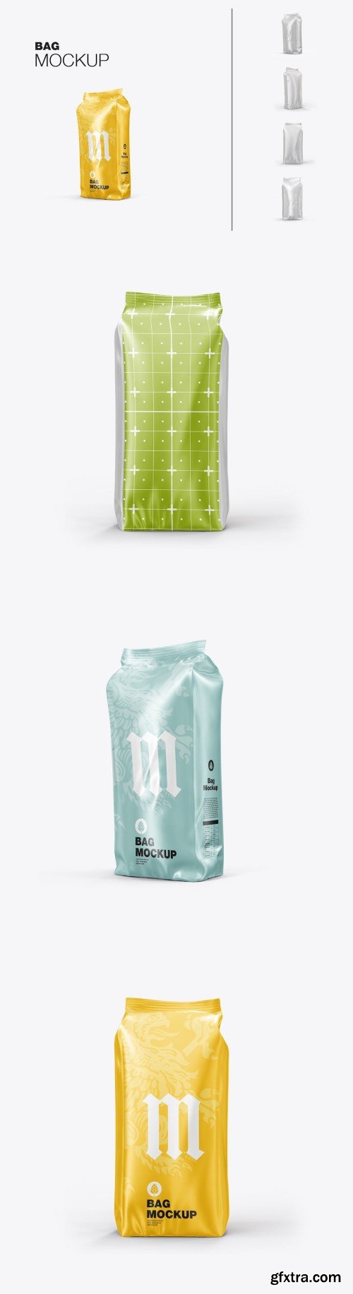 Set Metallic Food Bag Mockup