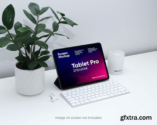 Tablet mockup with samart keyboard