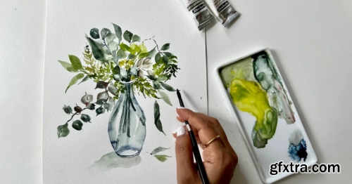 Mastering Watercolor Brush Control: Paint Five Types of Leaves in a Glass Jar