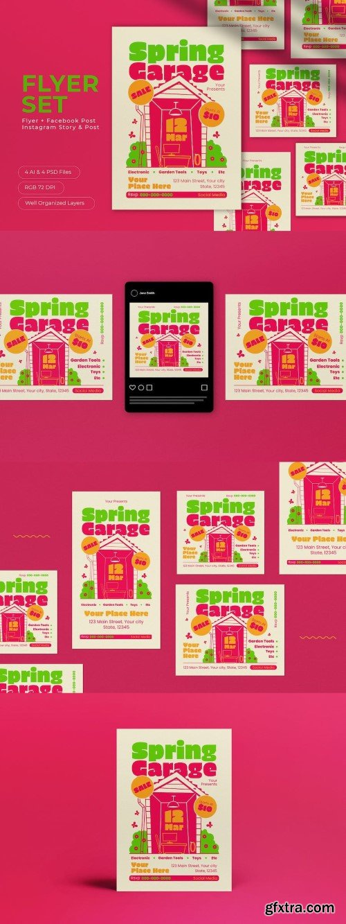 White Retro Spring Garage Sale Flyer Set