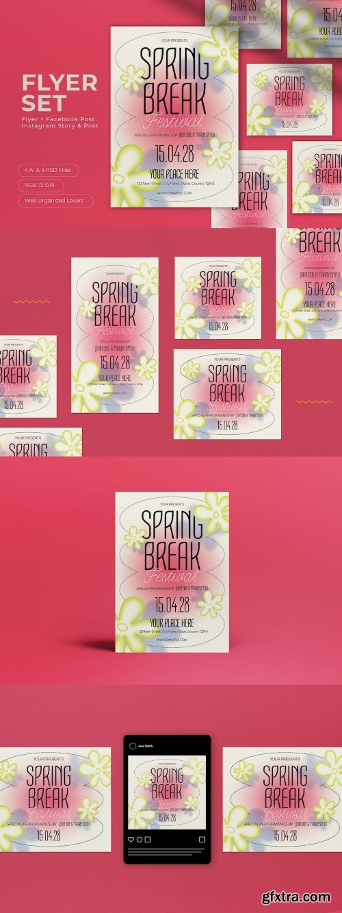 Pink Retro Spring Break Flyer Set