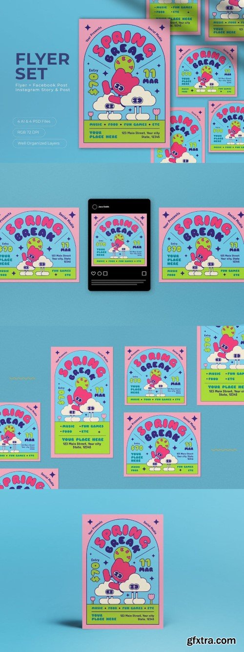 Pink Retro Spring Break Flyer Set