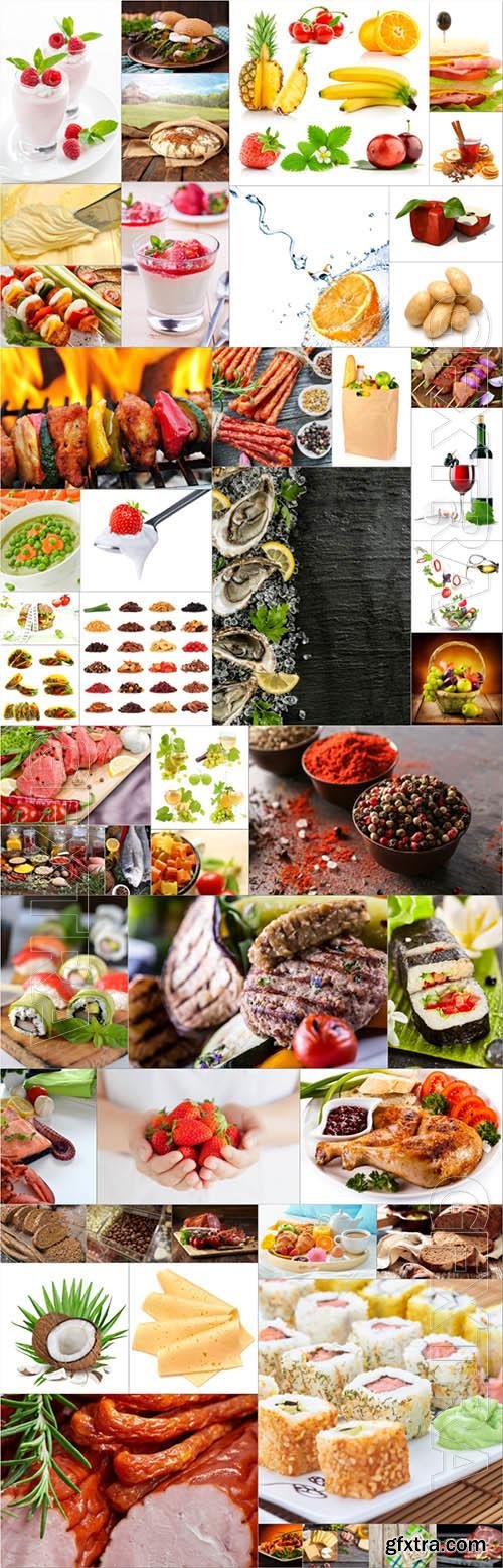 Food, desserts, meat, fish, bread, vegetables, fruits - 50 stock photo collection