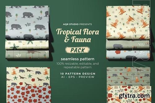 Tropical Flora and Fauna - Seamless Pattern