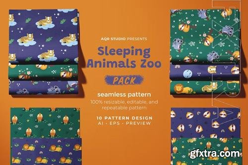 Sleeping Animals Zoo - Seamless Pattern