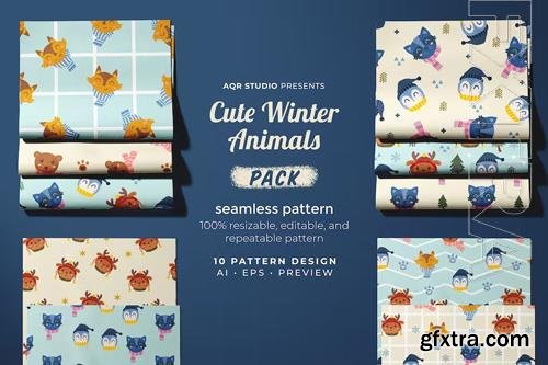 Cute Winter Animals - Seamless Pattern