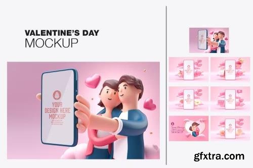 Set Valentine's Day Concept with Mobile Mockup 84U849H