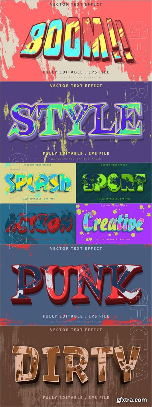 Vector 3d grunge paint abstract colorful editable text effect