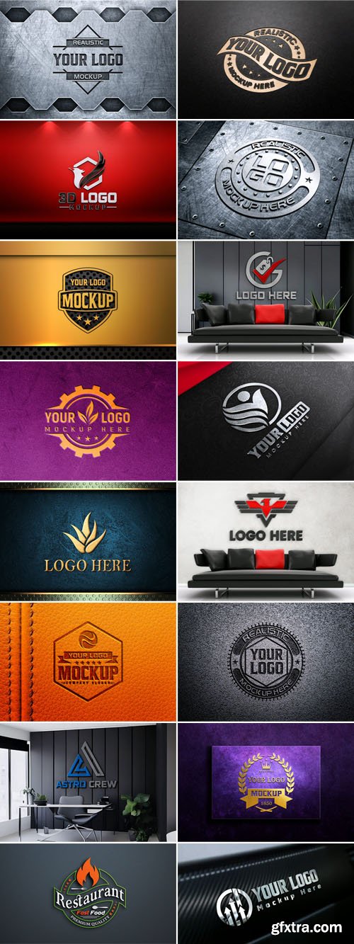 22 Realistic 3D Logo PSD Mockups Templates