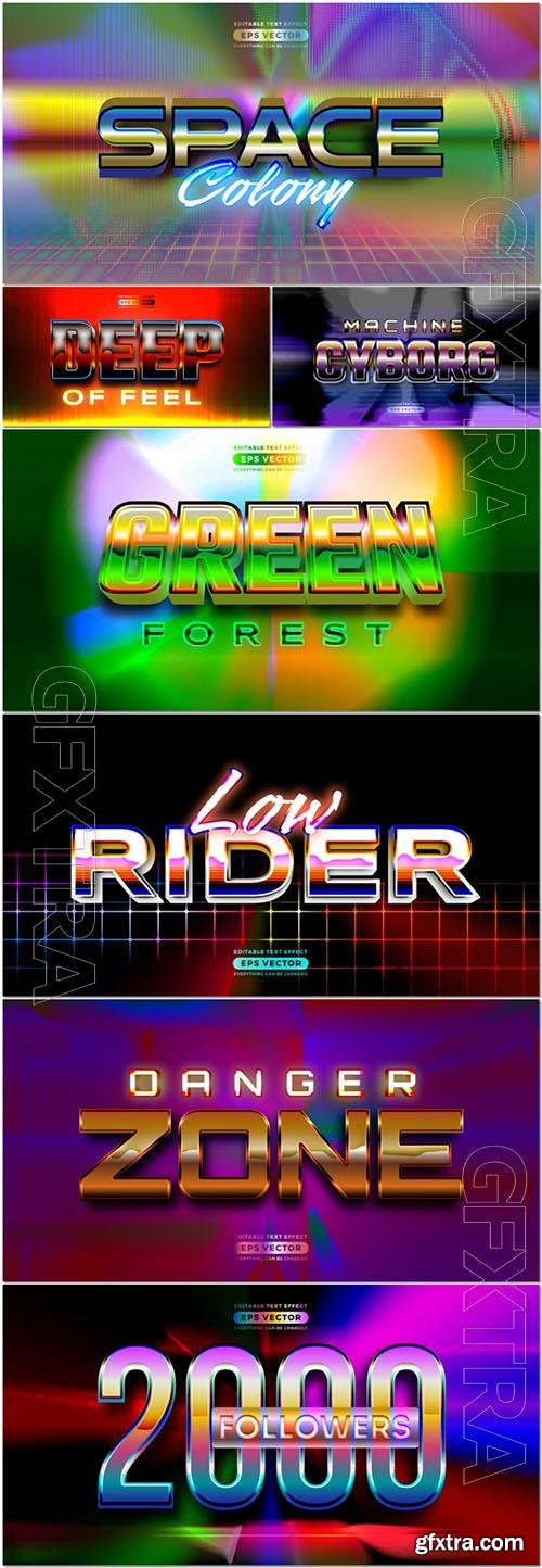 Vector retro text effect real young futuristic editable 80s classic style