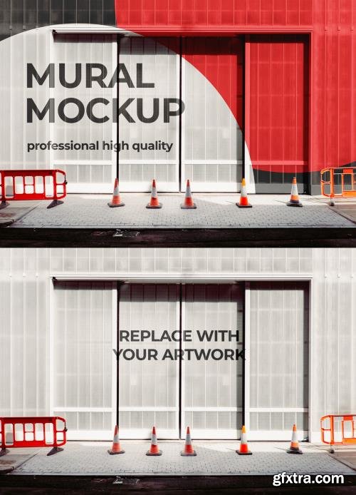 Mural Street Outdoor Poster Mockup on Facade 545814846