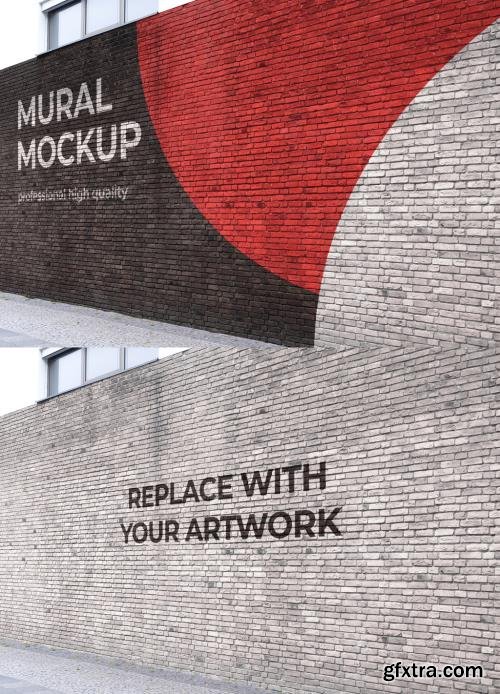 Mural Street Outdoor Poster Mockup on Brick Wall 545811542