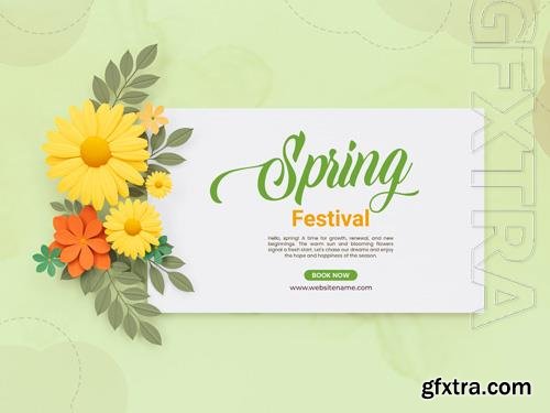 PSD spring festival floral banner with daisies design template