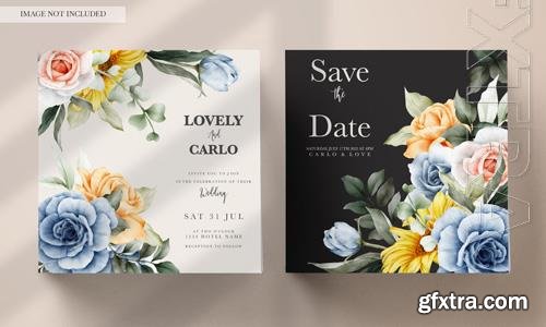 PSD vintage wedding invitation card, watercolor spring flower