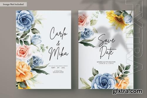 PSD wedding invitation card with roses, vintage watercolor spring flower