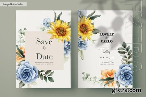 PSD wedding invitation card with watercolor spring flower