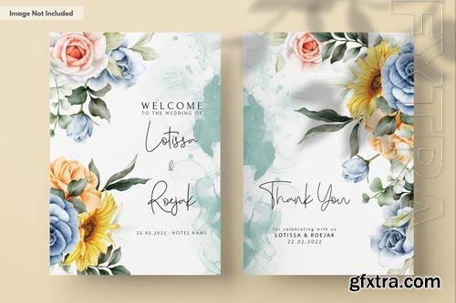 PSD wedding invitation card with watercolor beautiful flower