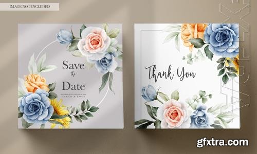 PSD wedding invitation card, vintage watercolor spring flower