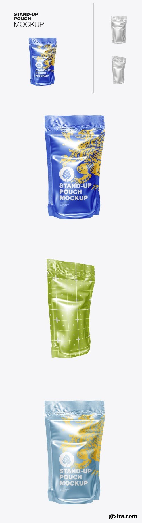 Set Metallic Packaging Stand-up Pouch Mockup