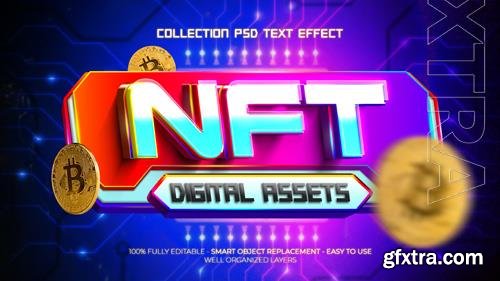 PSD nft collection digital assets 3d text effect with 3d object style rgb color