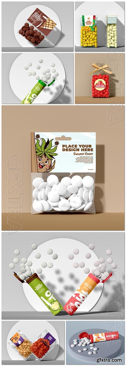 Set candy bag psd mockup