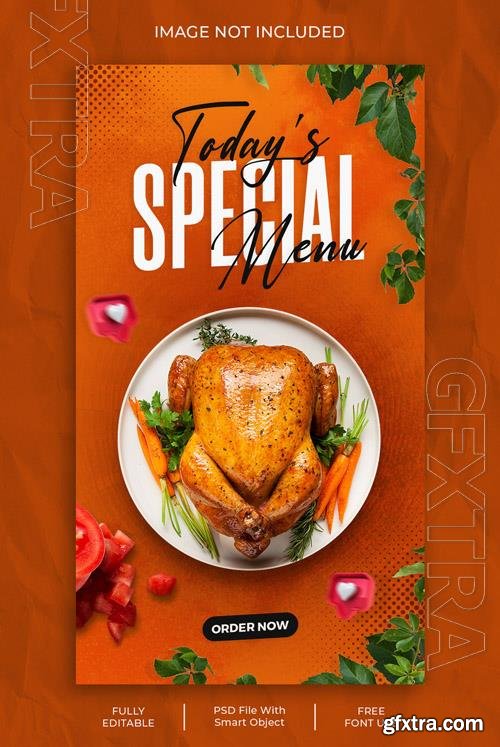 PSD thanksgiving chicken fry flyer and food menu social media instagram story