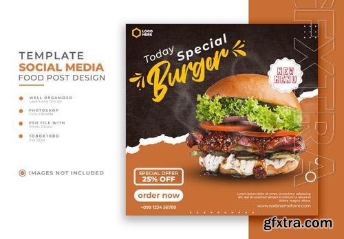 PSD premium burger food social media post or promotional instagram banner template