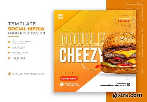 PSD double cheezy burger food social media post or promotional instagram banner template