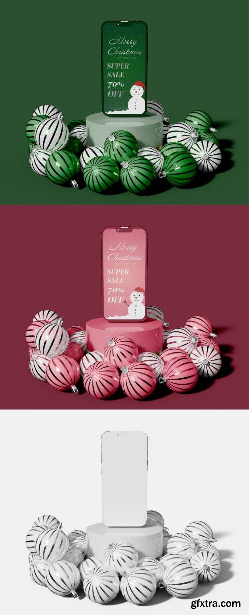 Set of Christmas Balls with Smartphone Mockup 524118650