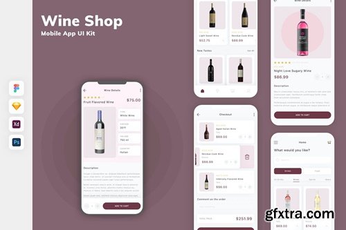 Wine Shop Mobile App UI Kit MUB77PU