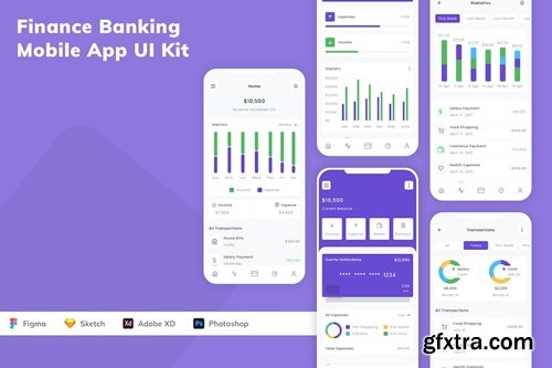 Finance Banking Mobile App UI Kit VUZXYBS