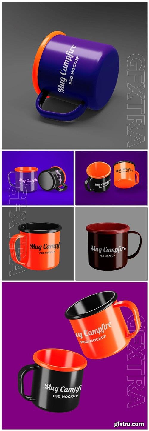 Mug campfire psd mockup design template