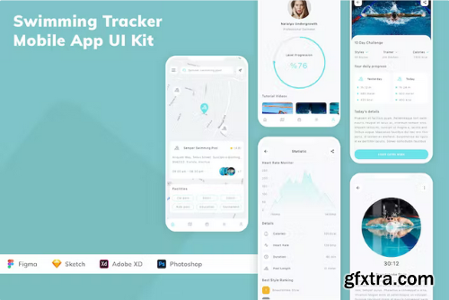 Swimming Tracker Mobile App UI Kit